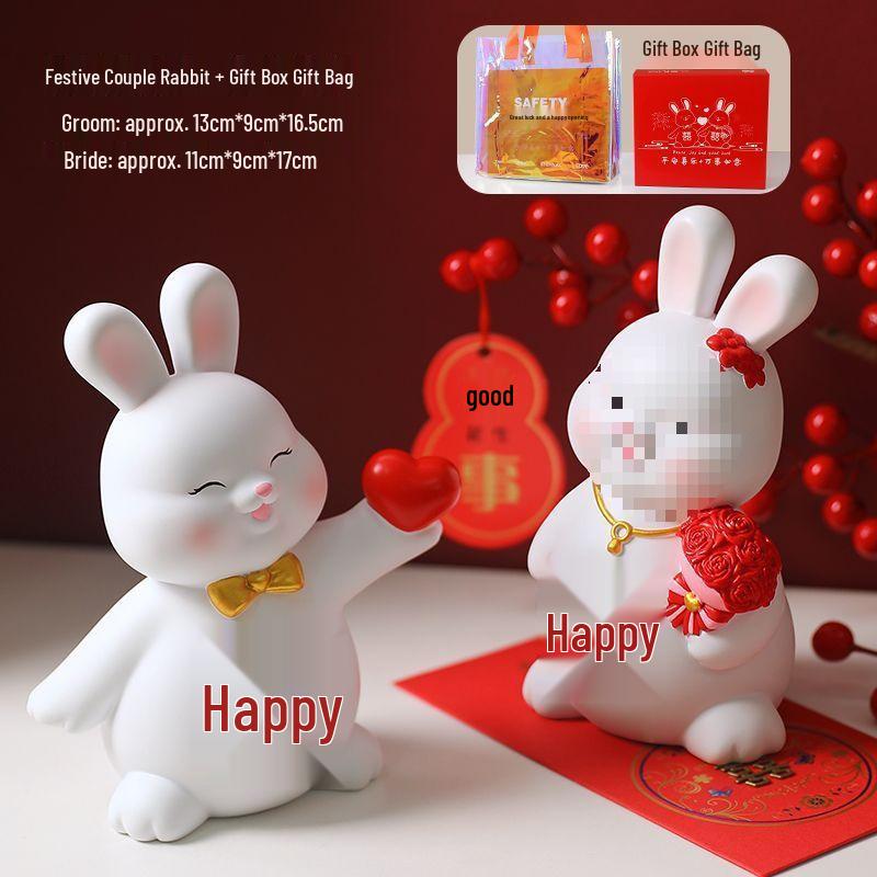 Creative Rabbit Figurine: Festive Newlywed Gift & Decoration for Couples