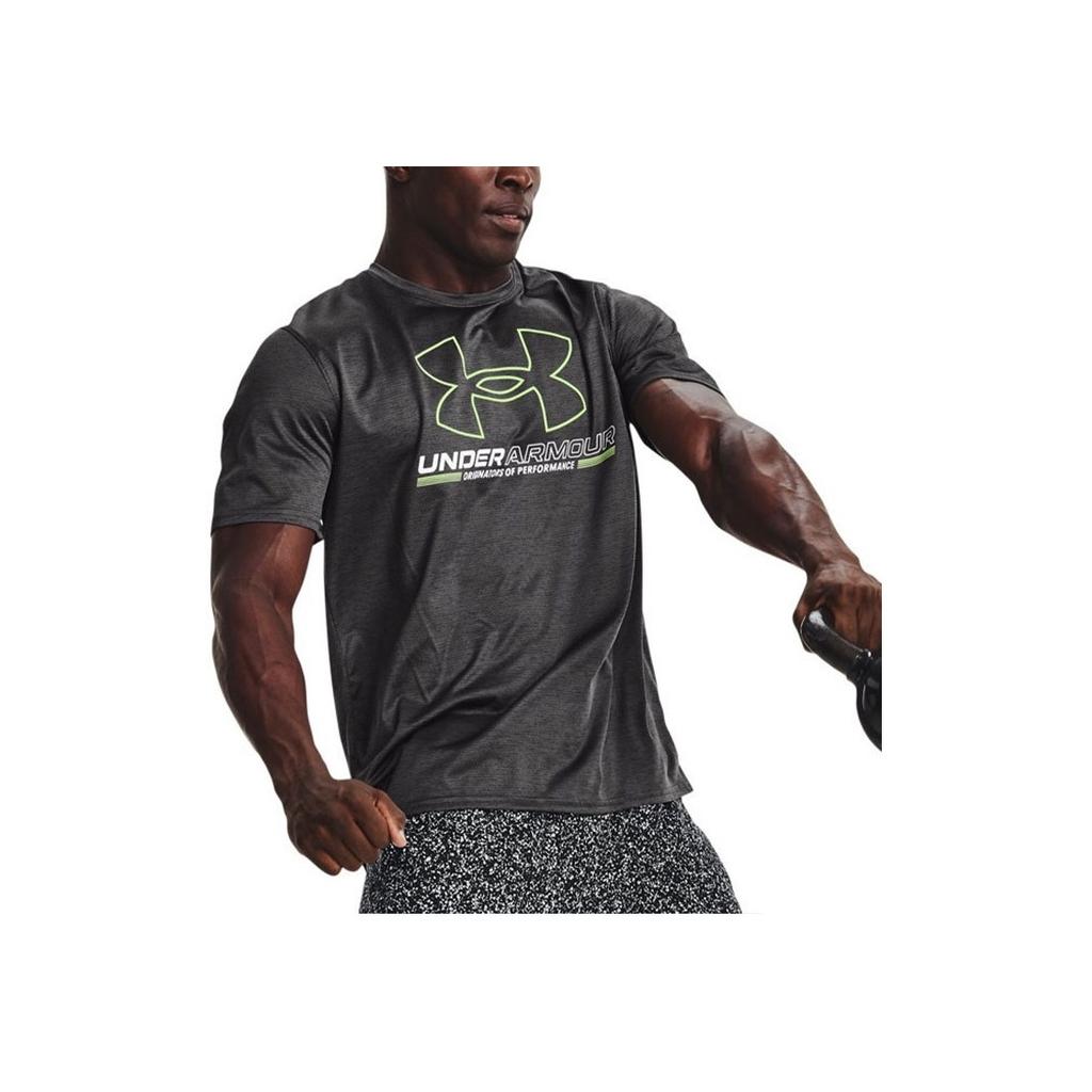 Under Armour Letter Logo Training Print Shoulder T-Shirt Men Tops Gray 1370367-010