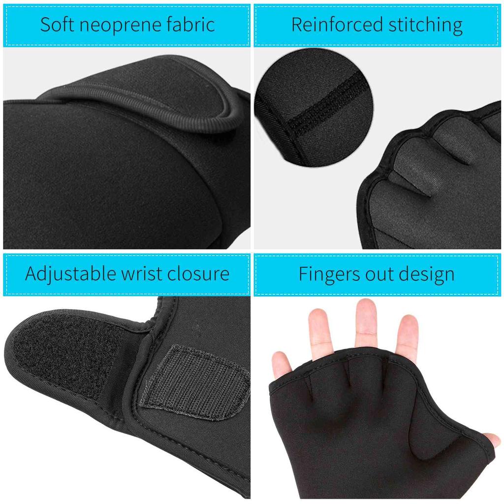 Neoprene Swimming Gloves Webbed Fitness Water Resistance Training Gloves with Adjustable Wrist Strap Diving Swim