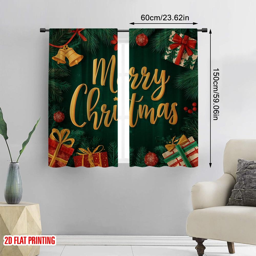 2pcs,2D Plane Printing Popular Curtain Panels Tree and Presents 100% Polyester (without Rod) Gifts Use for Bedroom, Contemporary