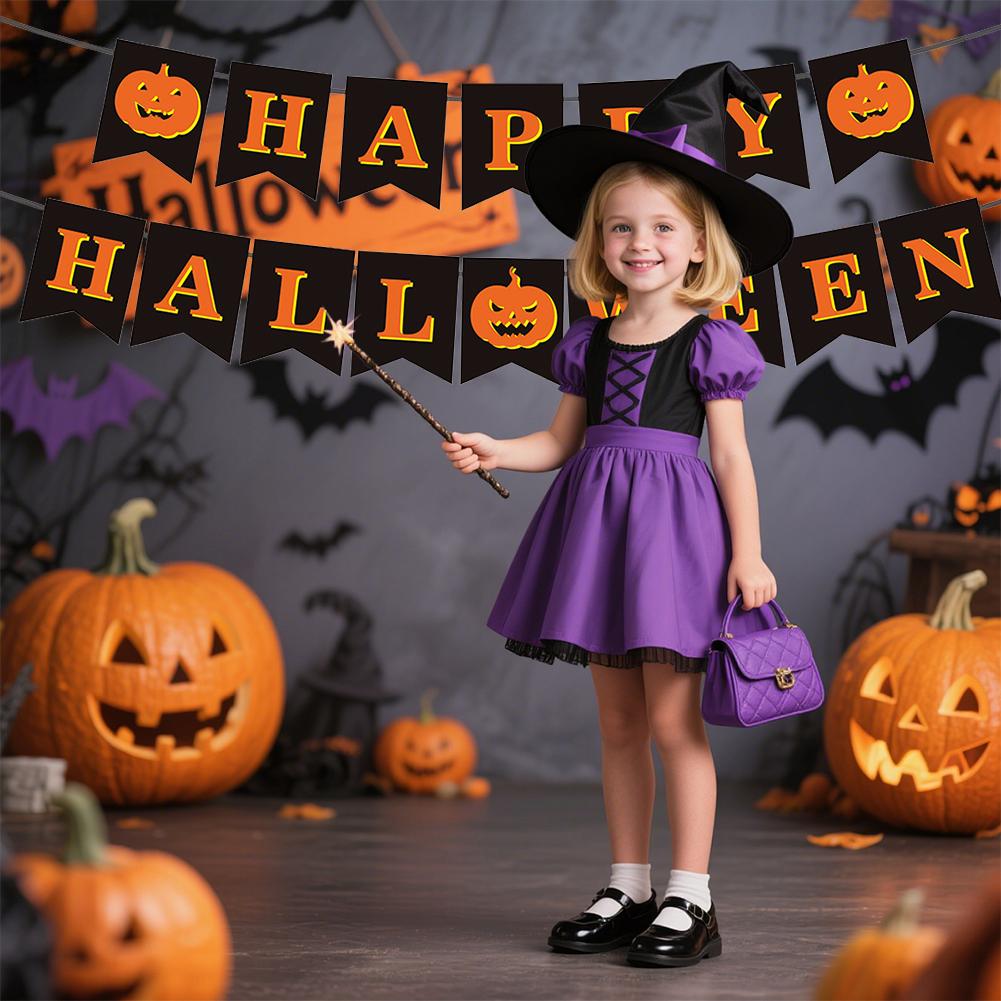 Happy Halloween Banner Ghost and Pumpkin Bunting Pennant Flag Photo Home Porch Atmosphere Party Decor Supplies