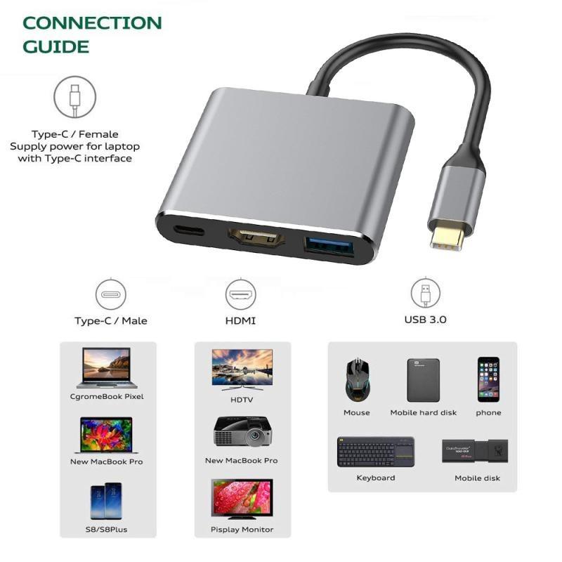 USB C HUB 3 in 1 Typ C 3.0 zu HDMI-kompatible Dockingstation PD Fast Charge 4K HDMI Adapter Splitter für Mac Book Phone Computer