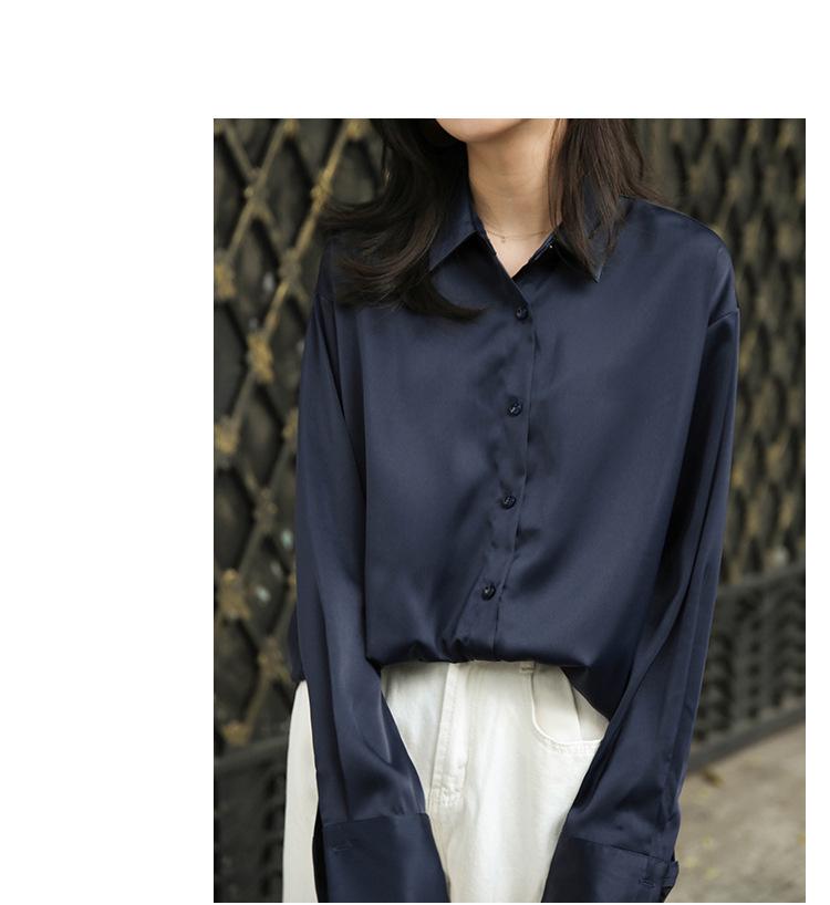 Women's Retro Hong Kong Style Loose White Satin Shirt