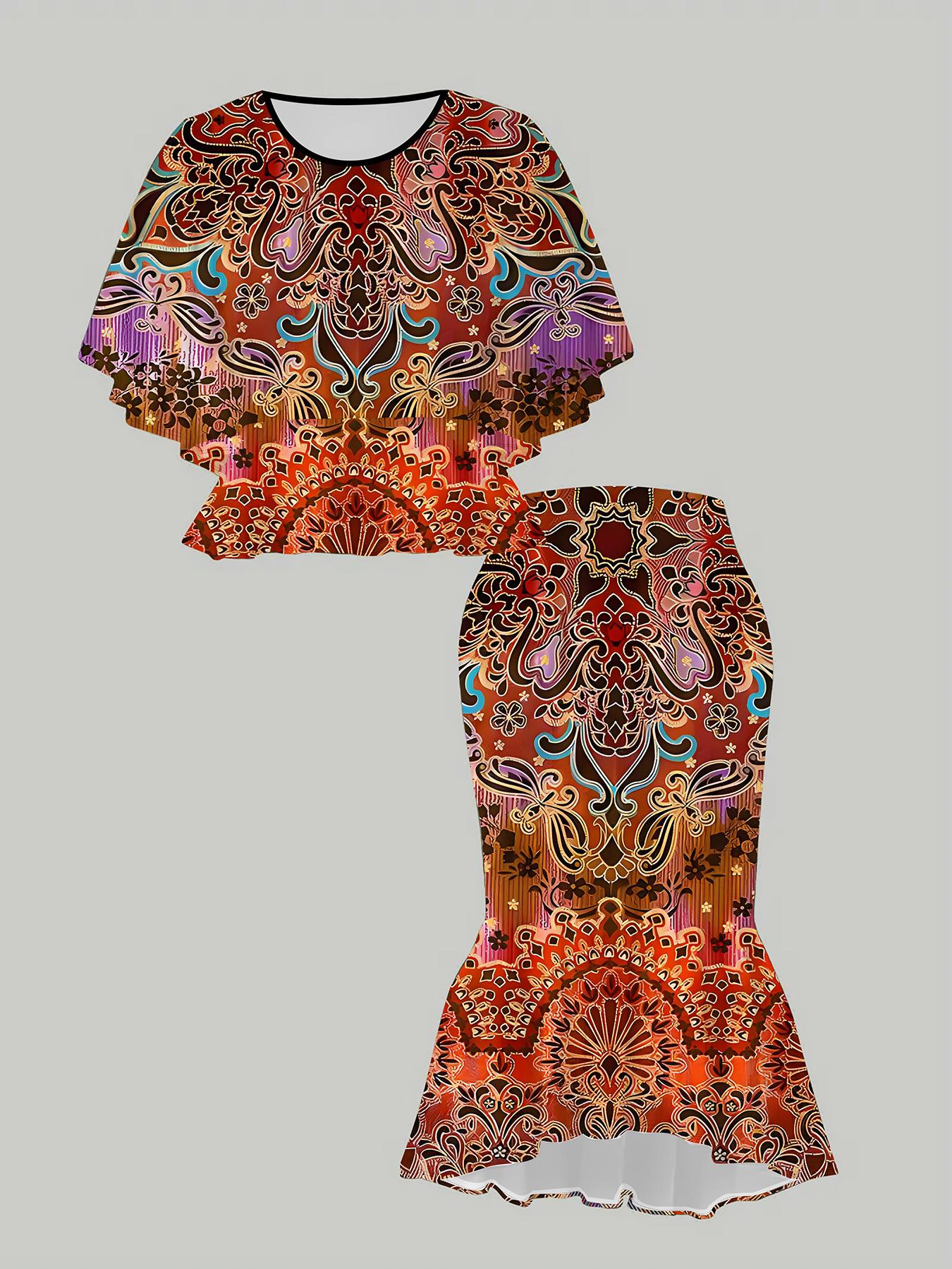 

Классический тотемный женский принт с 3D-принтом бабочки, модный большого размера, элегантный, универсальный для всех сезонов. Футболка, Юбка и Комплект 6XL коричневый