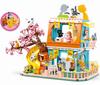 Sluban Girls Construction Blocks Cat Hotel Sakura Tree Villa Cute Pet House Educational Diy Construction Plaything For Kids Birthday Present
