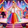 Clown Costume Set for Women Halloween Costume Circus Outfit Rainbow Tutus Skirt Feather Headband Socks Suspenders Bowtie
