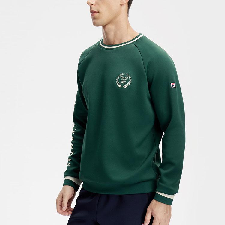 Fila Letter Sport Knitted Color Block Loose Sweatshirt Men Sweatshirt Dark-Green A11M413205F-GN