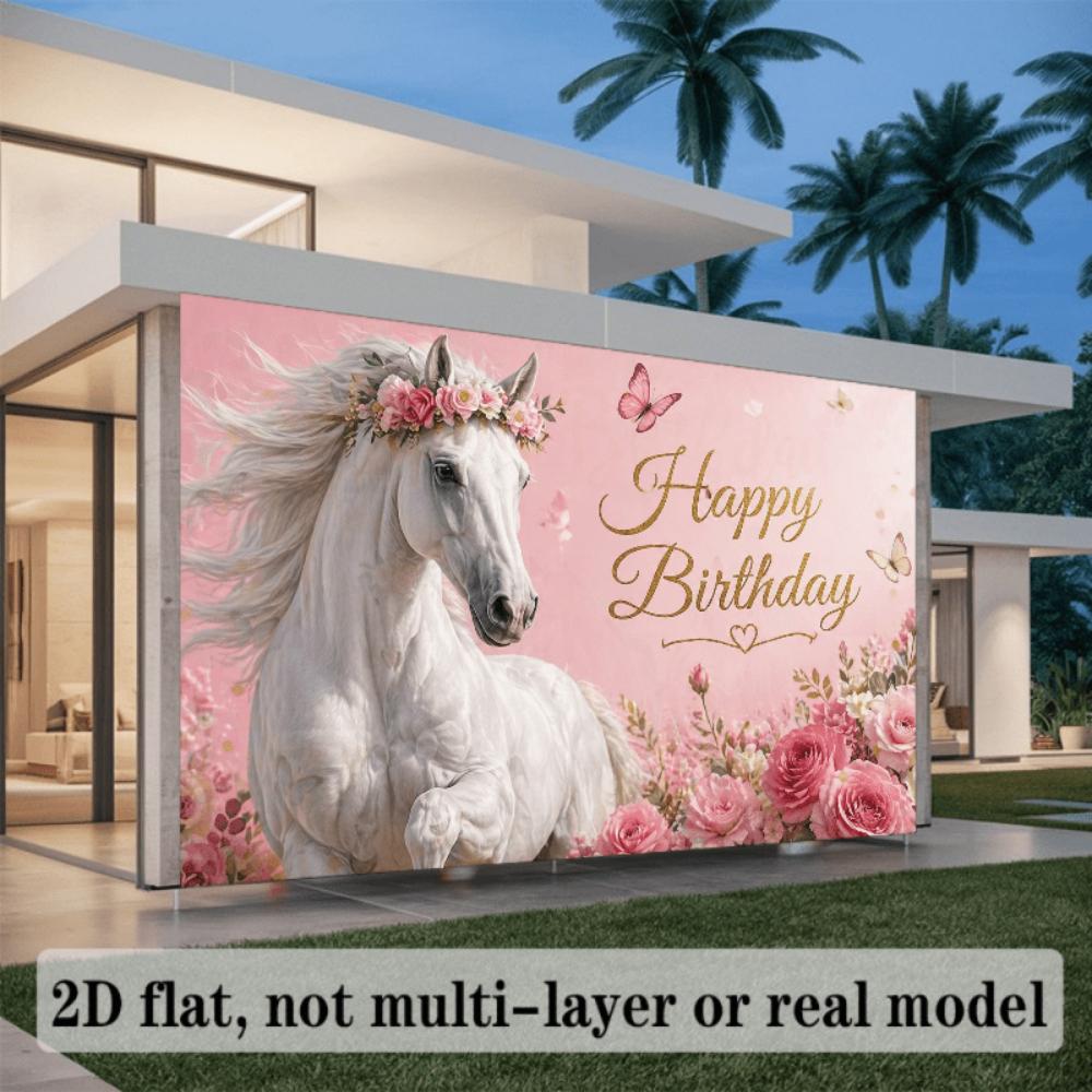 1pc Floral Horse Birthday Backdrop Banner Suitable for Birthday Celebration Holiday Celebration Cake Table Decoration