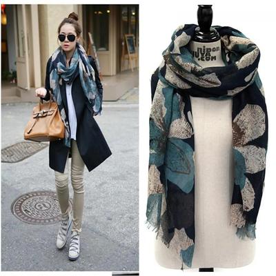 Nuovo Caldo Moda Sciarpe Scialle Elegante Donna Signora Vintage Lungo Morbido Cotone Voile Stampa Autunno Natale