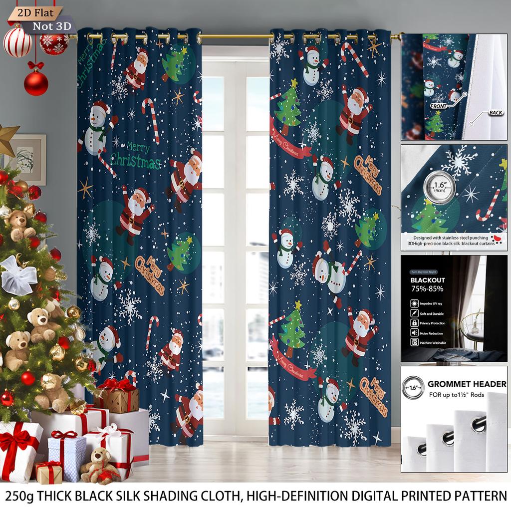 Cartoon Santa Claus Print Perforated Curtain Multi Size Insulation Living Room Holiday Decoration Easy Installation With Blackout Polyester Perfect