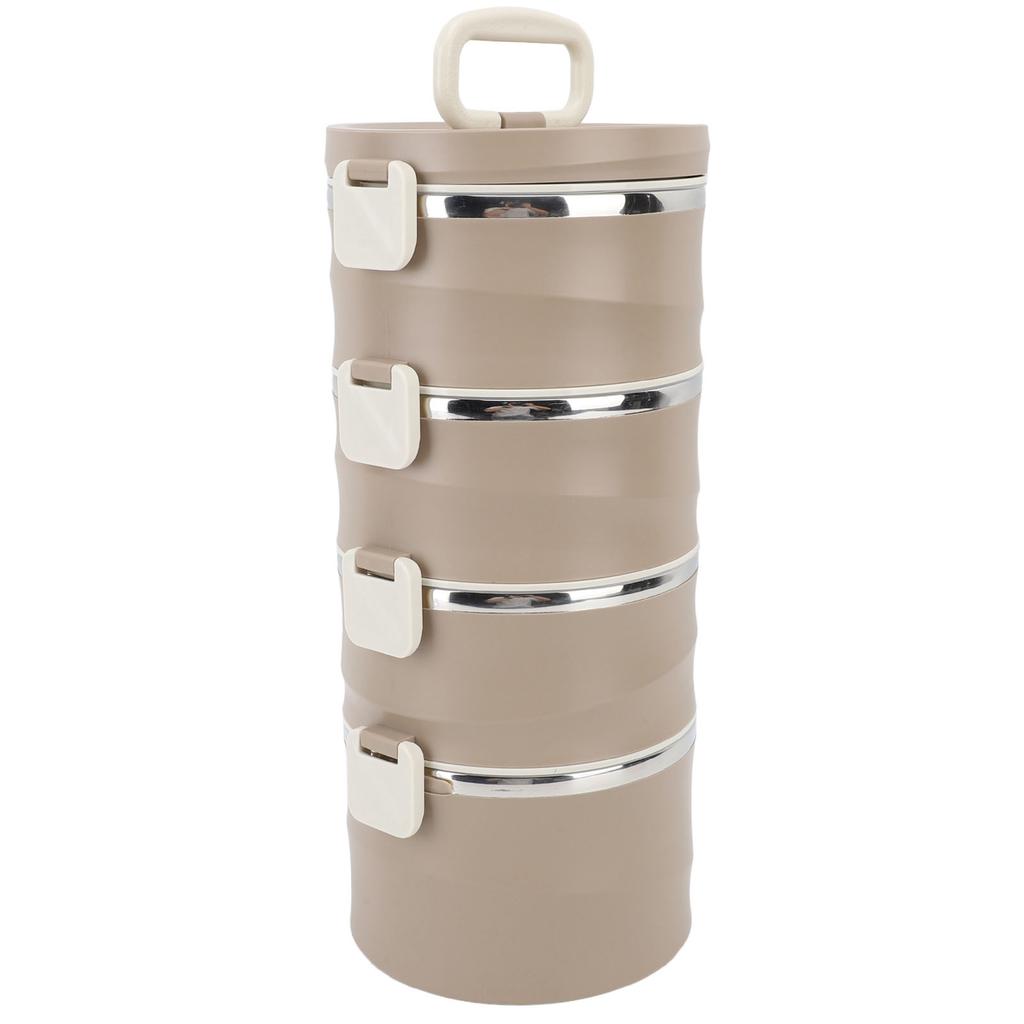 3.3L 4-stöckige isolierte Lunchbox 304 Edelstahl Lebensmittelbehälter Runde stapelbare Bento-Box mit 2