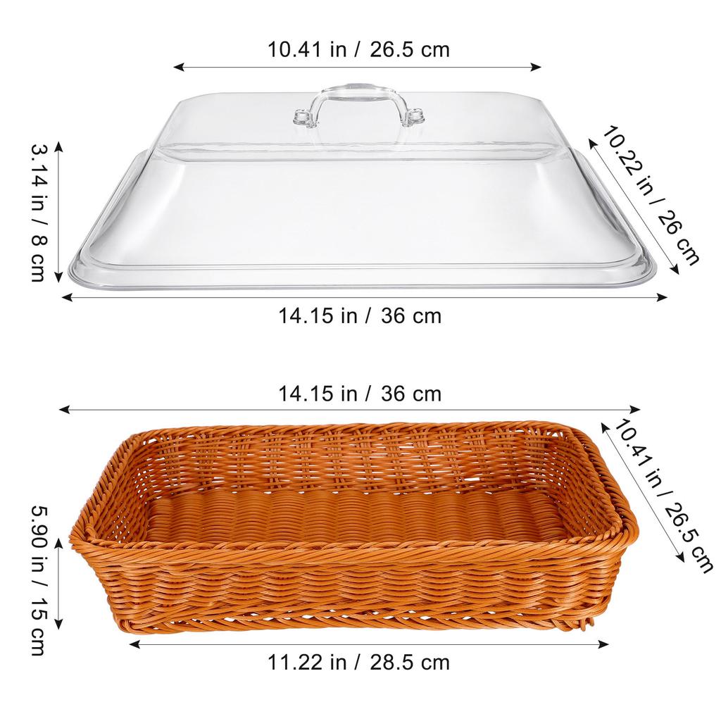 Simulated Rattan Bread Basket Transparent Cover Rustic Woven Storage Basket for Kitchen Restaurant Bakery Fruit Vegetable
