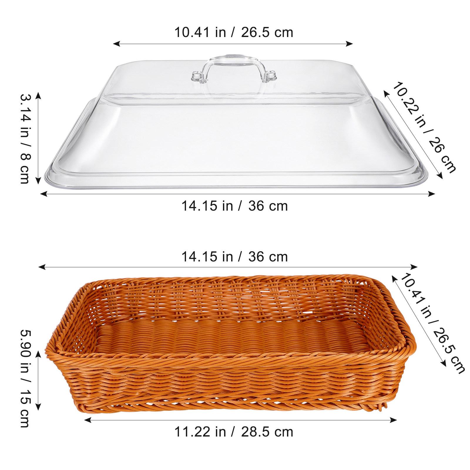 

Simulated Rattan Bread Basket Transparent Cover Rustic Woven Storage Basket for Kitchen Restaurant Bakery Fruit Vegetable