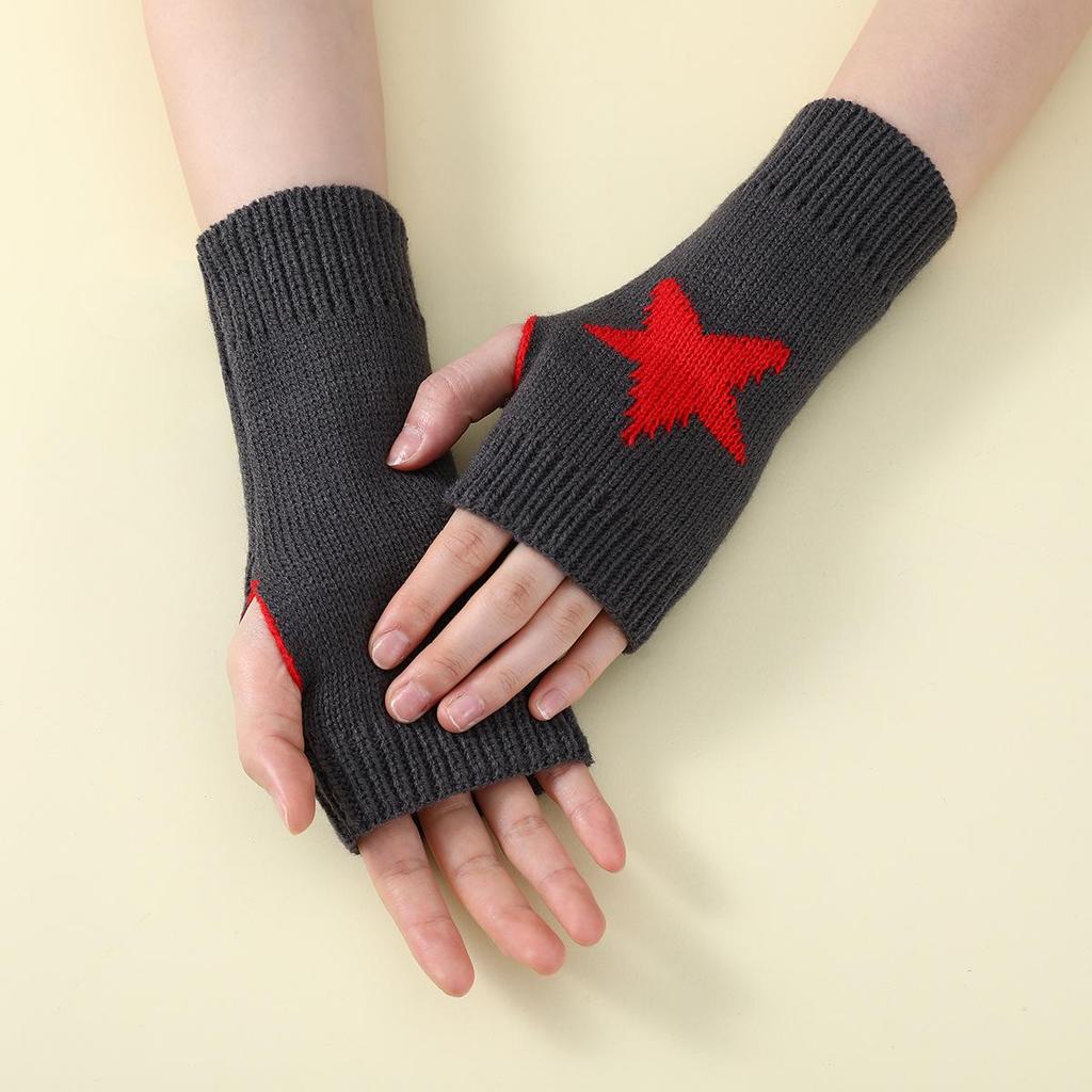 Unisex Fashionable Half-Finger Star Knit Wool Gloves - Warm Fingerless Faux Sleeve for Winter and Autumn