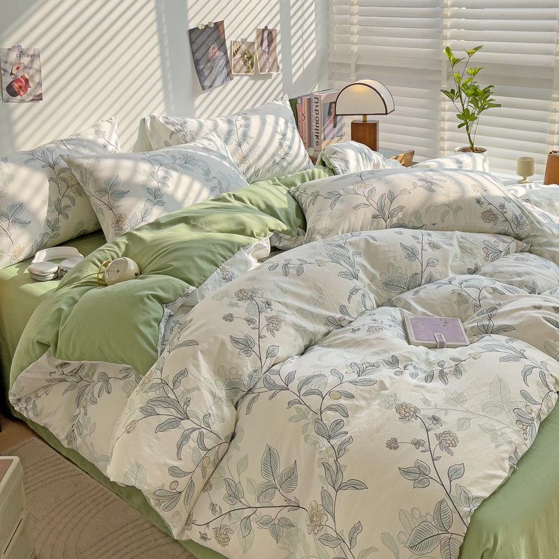 Small Fresh Mattress Quilt Cover Class A Maternal And Infant Grade Cartoon Dormitory Bed Sheet Three-Piece Set Super Soft Washed Cotton 4Pcs Set