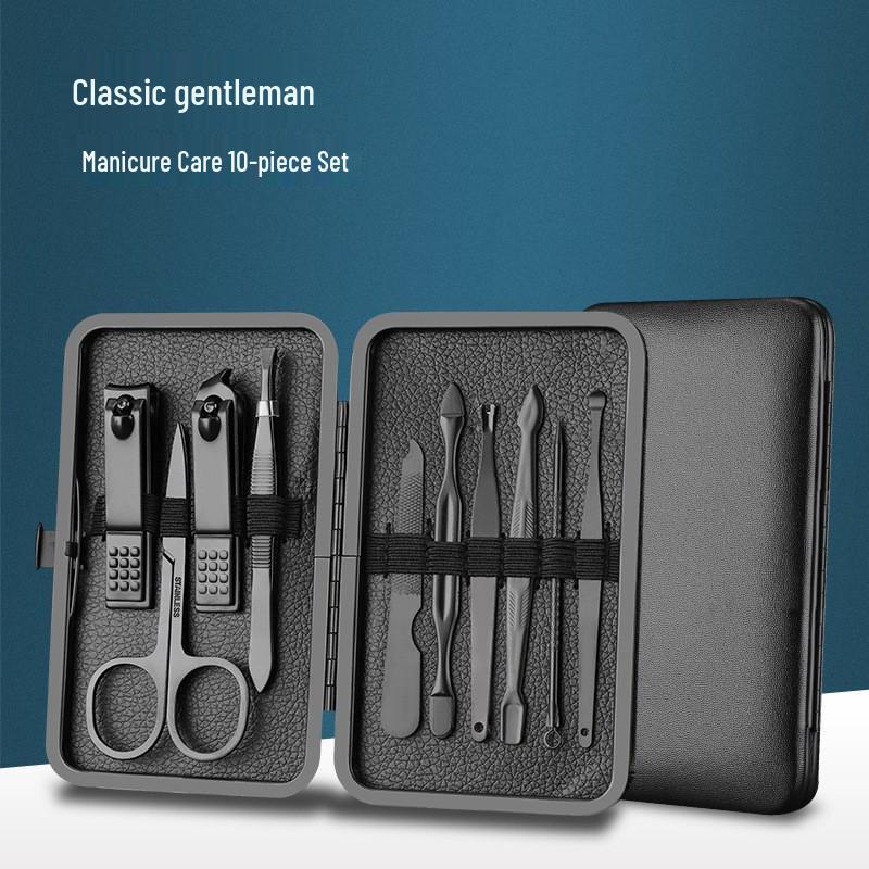 18-Piece Black Stainless Steel Nail Care Set: Clippers, Tweezers, Cuticle Nipper & Manicure Tools.