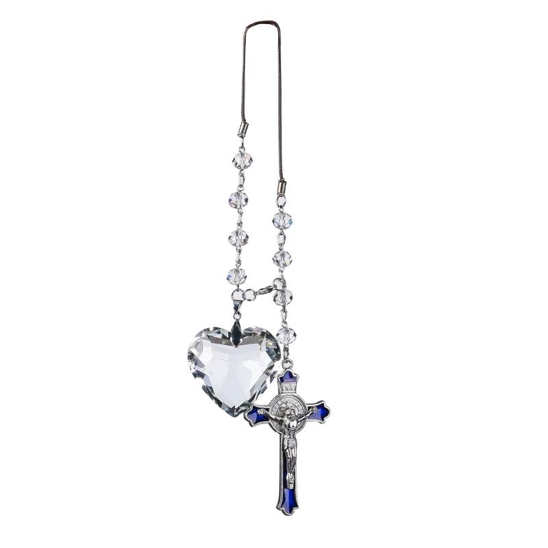 Car Pendant Car Decoration Crystal Heart Alloy Enamel Glazed Cross Pendant, Rearview Mirror Jesus Crucifix Cross Pendant 1
