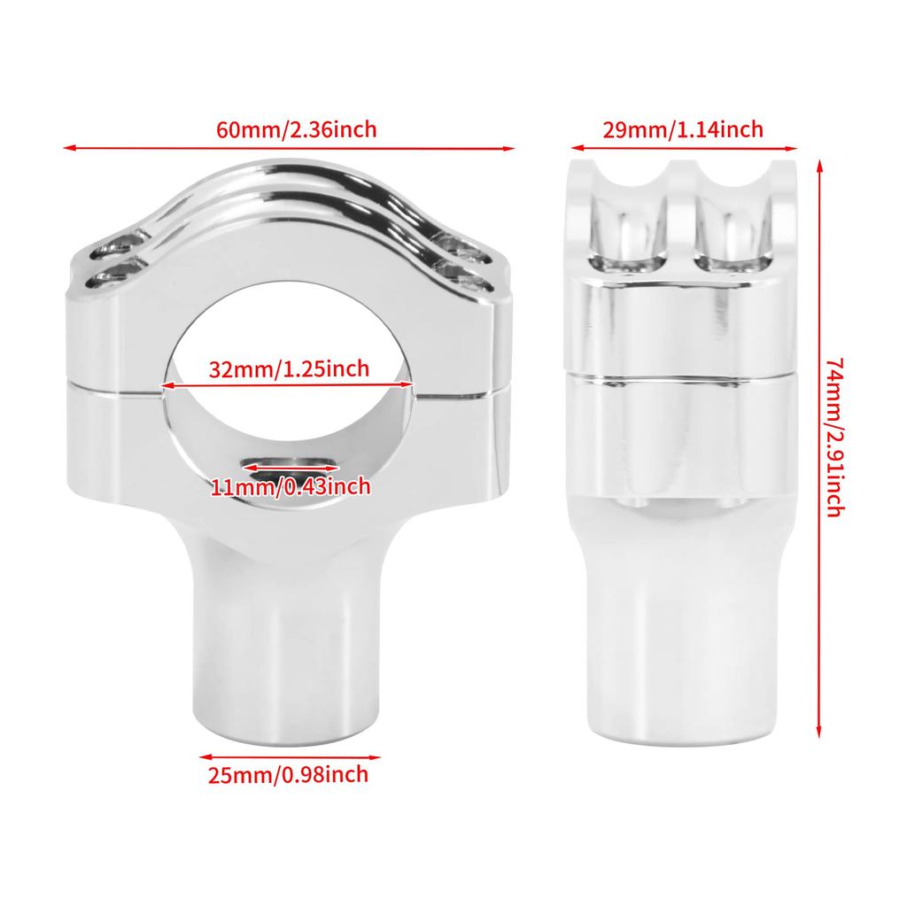 HDBUBALUS Motorrad Lenkerposten Zoll Motorrad Lenkererhöhung 32mm Lenkerbefestigungshalter Klemme Universal für Harley 2 Stück Chrom Aluminium