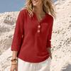 Women's Fashion Color V-Neck Knit Three-Quarter Sleeve Loose Fit Blouse