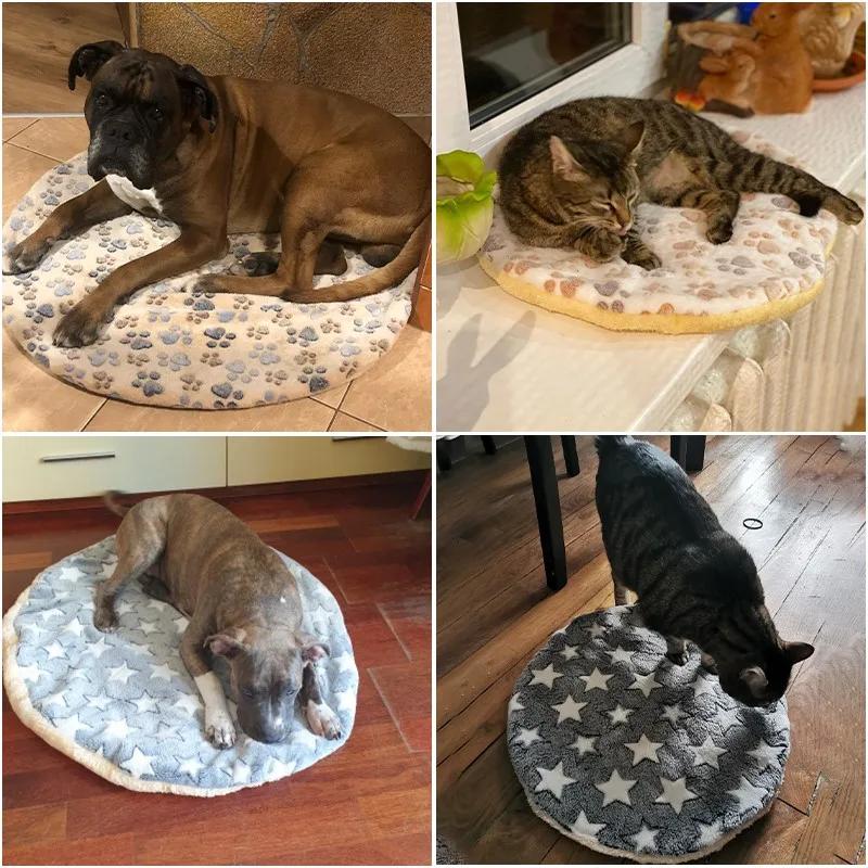 Tapis de lit pour chat en peluche Rond Lit pour animaux de compagnie pour chats Petits chiens Tapis de couchage doux en polaire pour animaux de compagnie Nid pour chaton chiot Coussin pour animaux de compagnie Accessoires pour chat