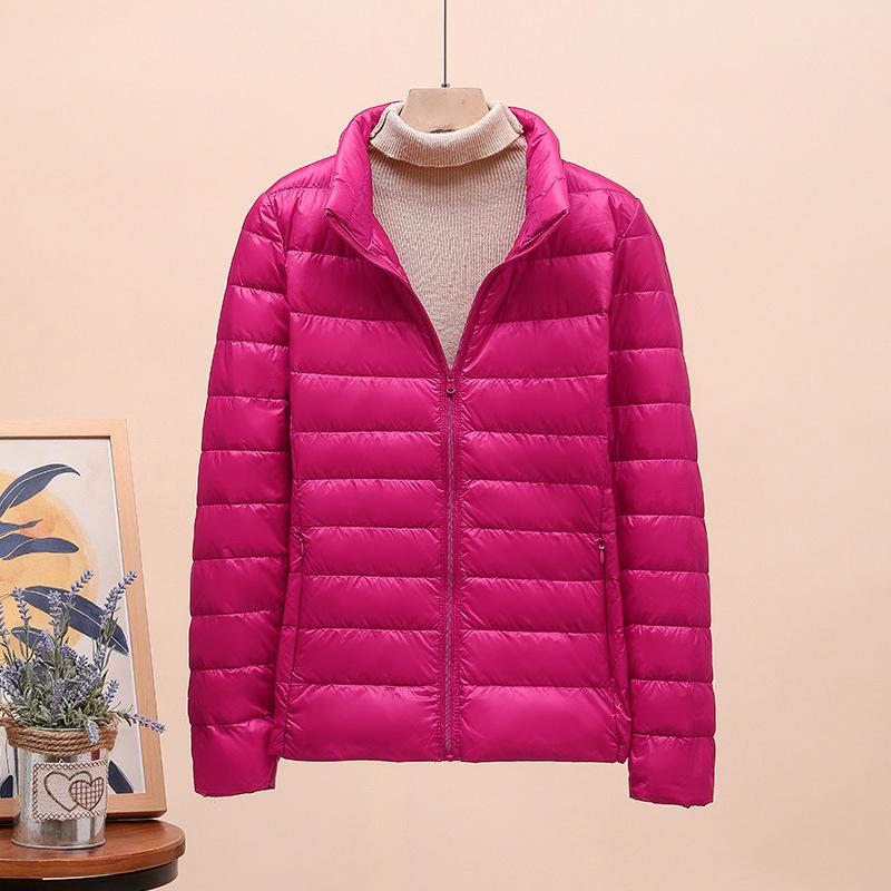 Autumn and winter light down jacket women's stand-up collar short white duck down fashion slim and light jacket large size winter clothing