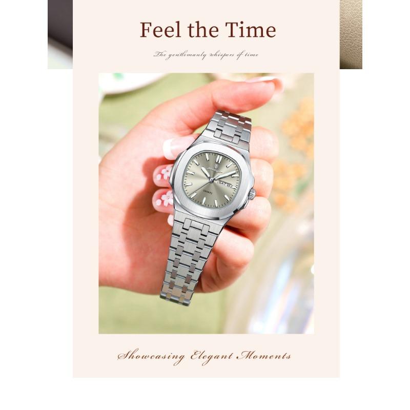 POEDAGAR Square Woman Watch Date Week Waterproof Luminous Ladies Watch Stainless Steel Quartz Fashion Watches Gift