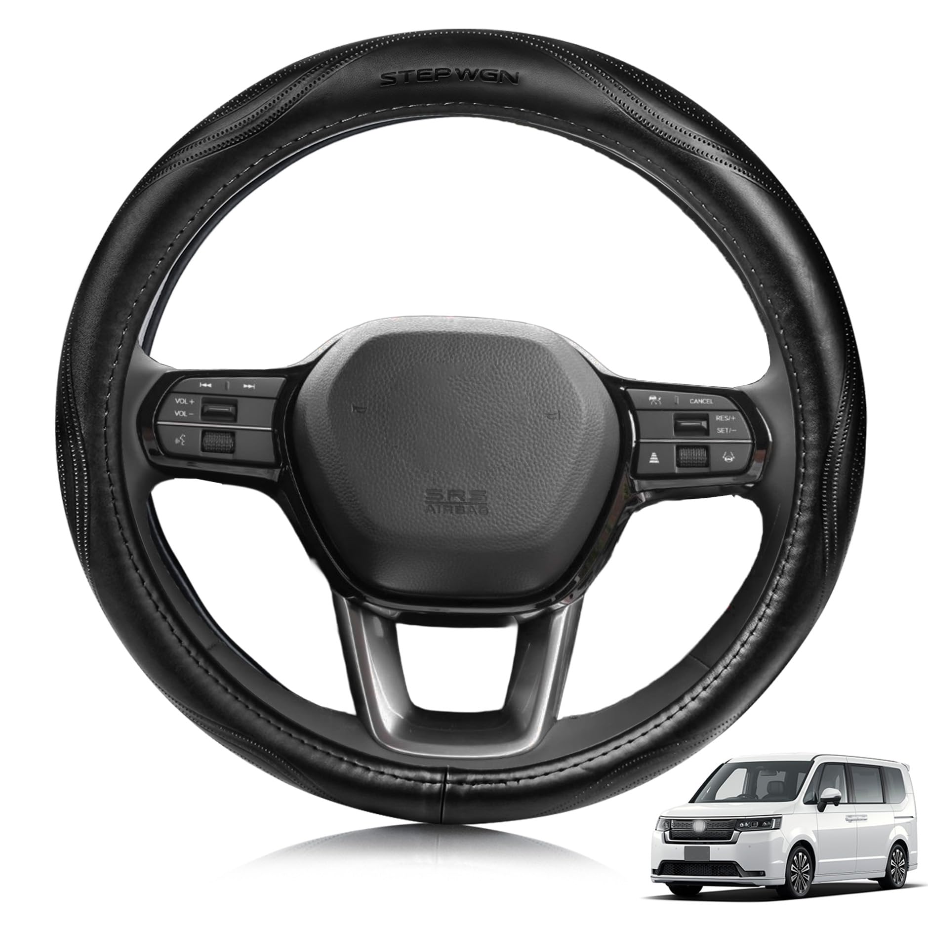 

ElitingCar Premium Genuine Leather Steering Wheel Cover for Honda Step Step WGN StepWgn RP Stylish Abrasion Stain 3D Exclusive Car Reinforced Aging чёрный