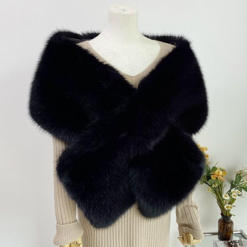 New Faux Fur Cross Scarf Thicken Soft Long Ponchos Cape Winter Warm Windproof Evening Dress Scarf