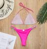 Solid Color Diamond Triangle Bikini Rhinestone Split Swimsuit Fashionable Beach Swimwear