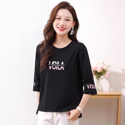 Women's Summer Loose Pure Cotton Three-Quarter Sleeve T-Shirt - Stylish, Comfortable, Middle-Aged Fashion