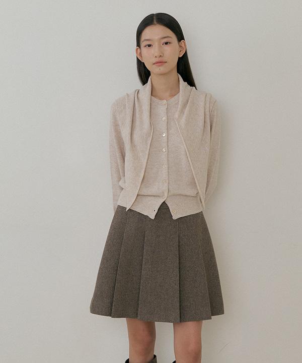 Lingseoul Wool Pleated Short Skirt-Brown