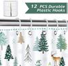 Christmas Shower Curtain, Pine Tree Reindeer Snowflake Winter Holiday Bathroom Decor Polyester Fabric Waterproof Bath