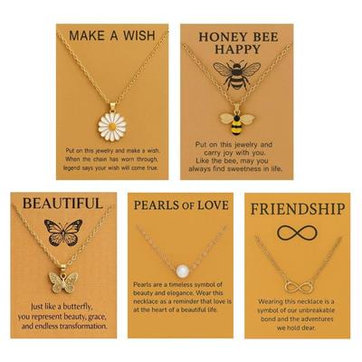 5 Pcs Combo Pendant Necklace Set for Women Stylish Chains | Butterfly, Pearl, Daisy, Honey Bee & Infinity Jewellery Combo for Women