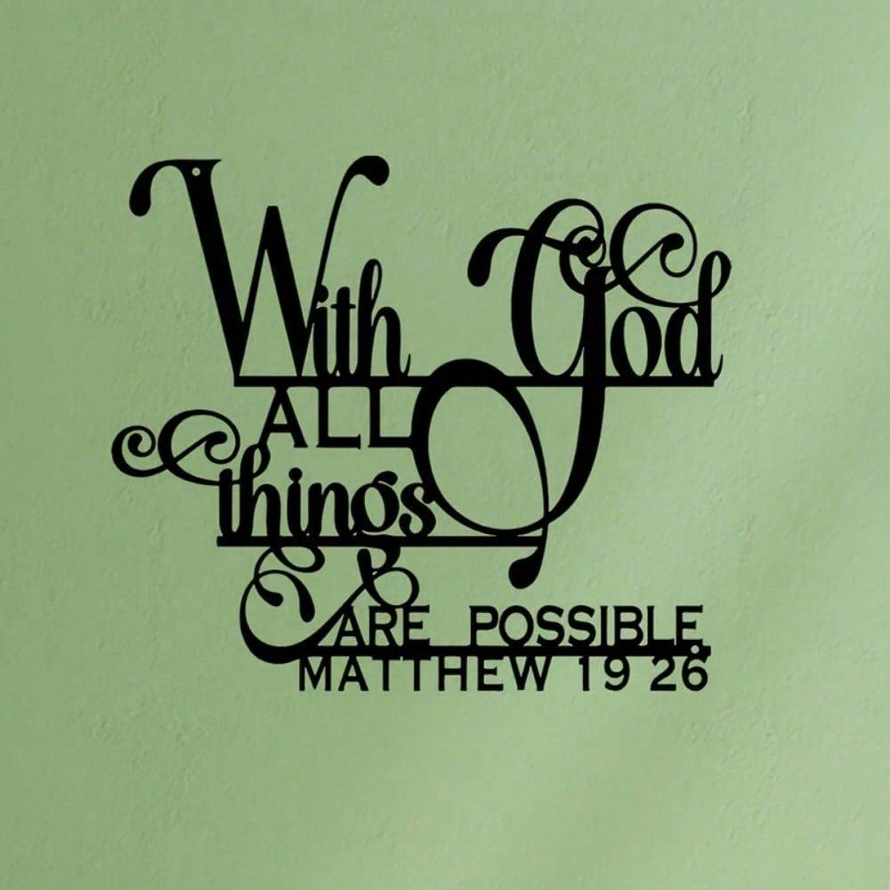 1 Wall Black Iron Art Sign of "With God, All Things Are Possible" Metal Wall Art - Modern Home Decor for Bedroom, Living Room, or Bathroom.
