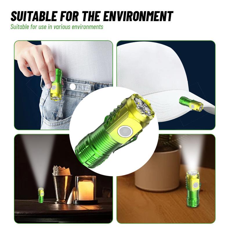 Multi functional Mini LED Flashlight with Pocket Clip and Magnetic Tail USB Rechargeable,5 Lighting Modes,Portable Torch for Camping,Hiking,Car Repair