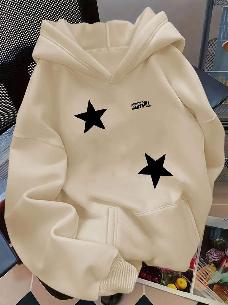 Unisex White Star Letter Sports Hoodie Simple Star Print Navy Blue Oversized Pullover Streetwear Sweatshirt Spring Autumn