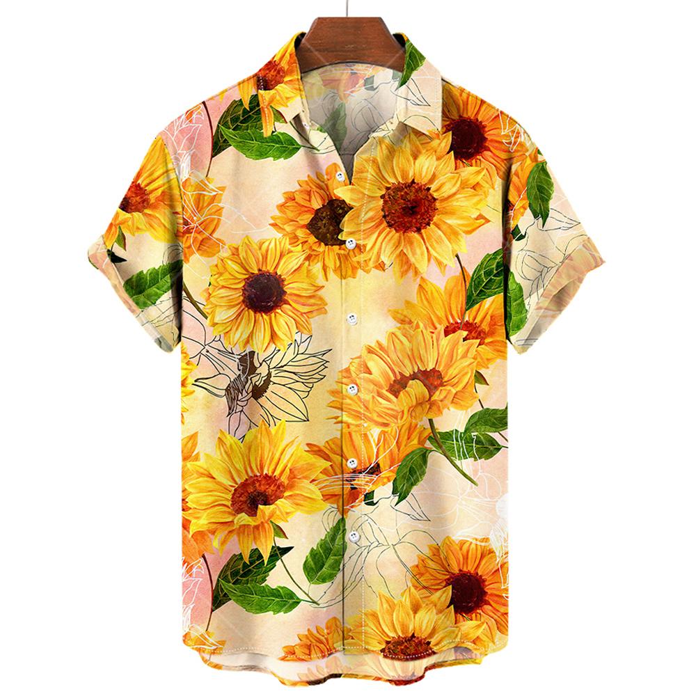 Camicie Hawaiane da Uomo Stampa 3D Grafica Girasole Moda Bottoni Manica Corta Collo a Revers Streetwear Camicie Hawaiane per Uomo Estate
