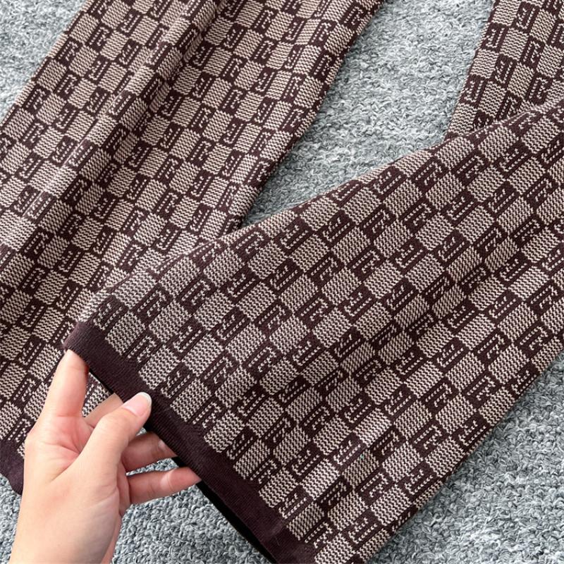 Winter Vintage Plaid Print Sweater Suits Women Knit Cardigan Elastic Long Pants American Retro Autumn Casual Three Pieces Sets
