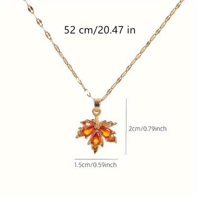 Fashion Charm Maple Leaf Pendant Zirconia Inlaid Necklace, Men's and Women's Jewelry