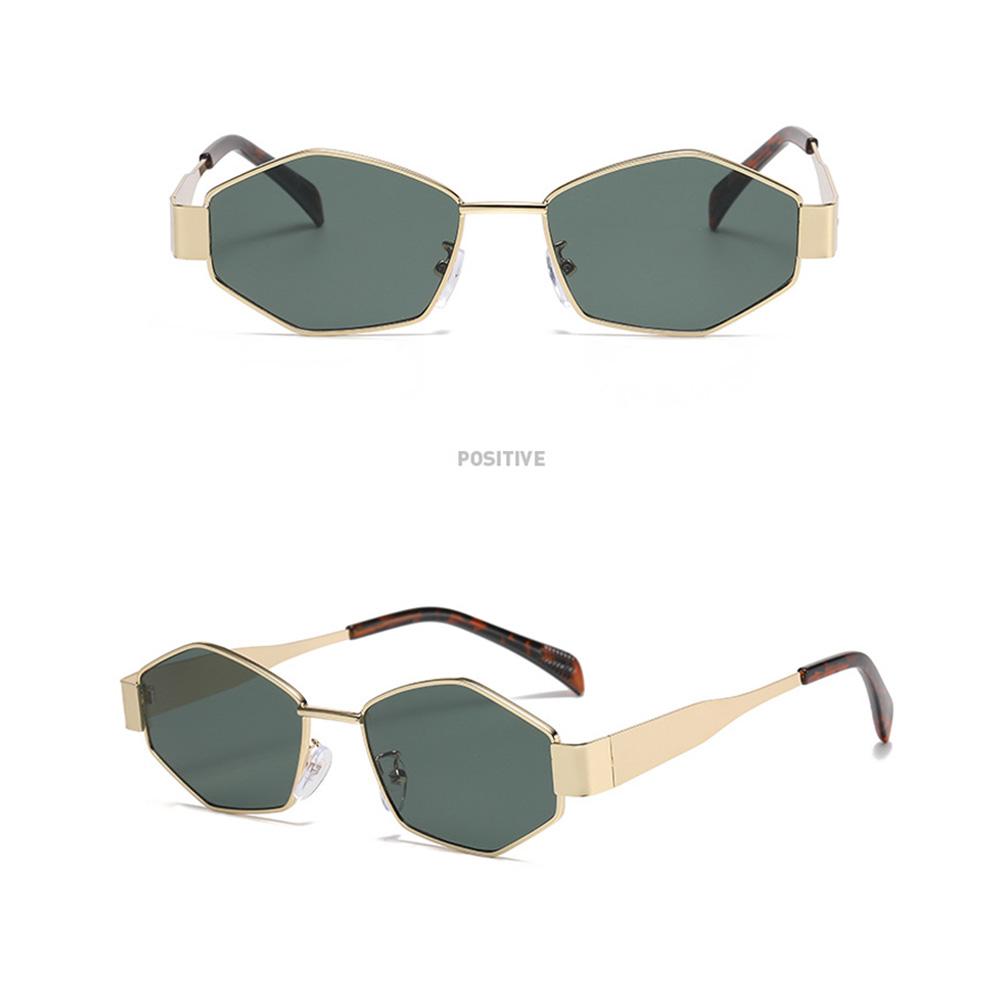 Модные винтажные солнцезащитные очки в форме ромба с полигональной металлической оправой — фото 10