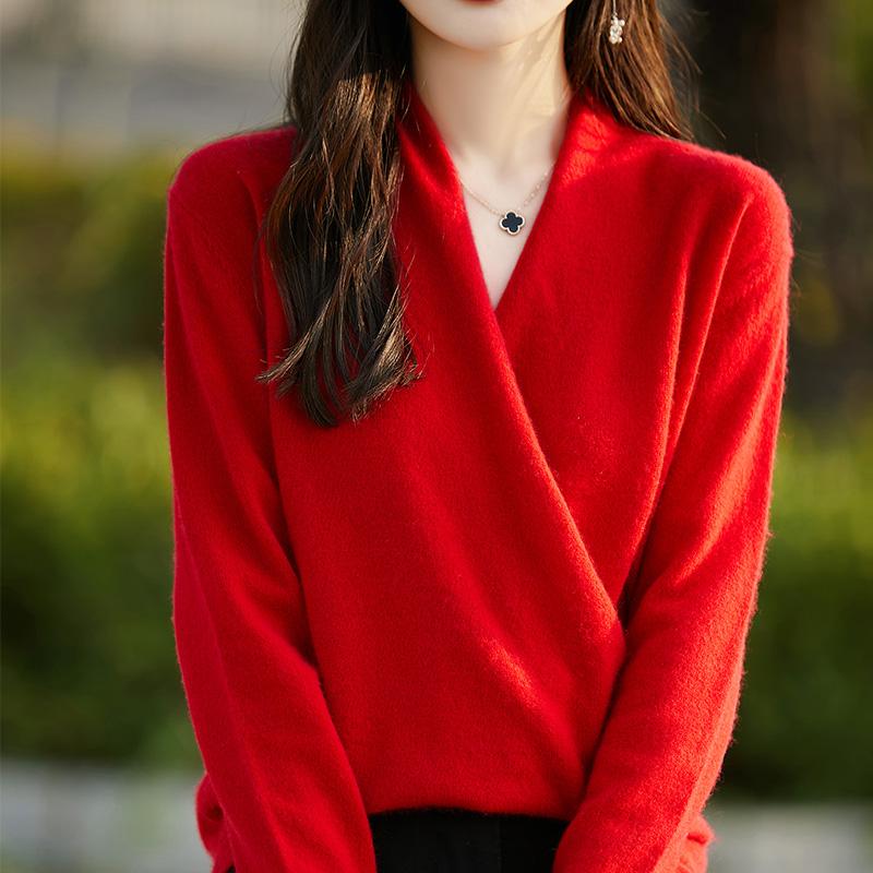 Damen Strickkaschmirpullover 100% Merinowolle Verdicktes Oberteil Locker Langärmelige Kleidung Warm für Herbst und Winter YYY2442