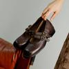 Krazing Pot Cow Skin Spring Summer Size 40 Loafers Thick Med Heels Metal Buckle Women Round Toe Leisure Pumps