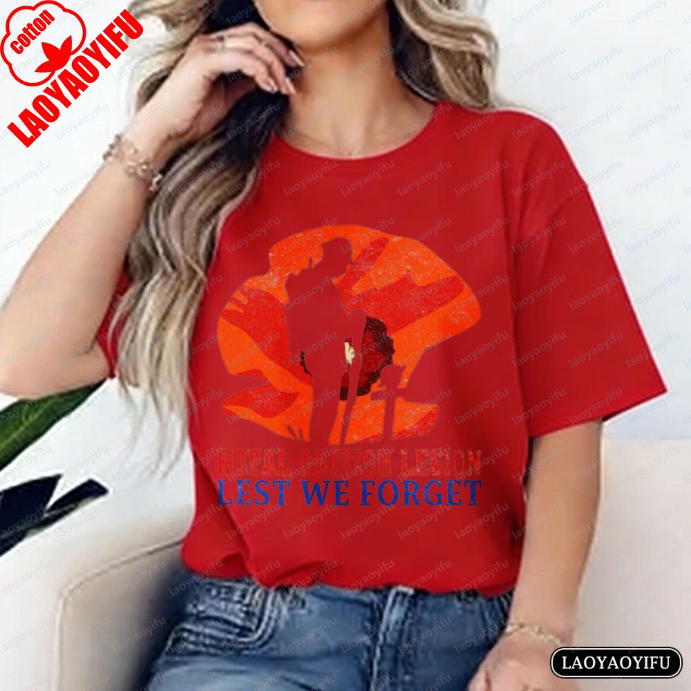 Remembrance Day Tee Poppy Soldier  Printed Tshirt British Legion Casual Tops Vintage Classic Fashion Patriotic Women Clothes S