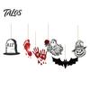 Halloween Wall Hanging 6Pcs Wooden Decoration, Ghost Pumpkin Eyeball Indoor Outdoor Decor Ornament with Rope, Spooky Holiday Party Pendant