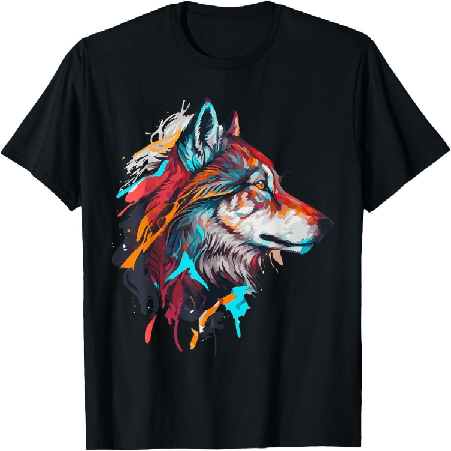 Яркая футболка с портретом волка в стиле поп-арт XXXXXL разноцветный