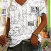 T-shirt da donna a maniche corte con scollo a V e stampa di fiori e foglie