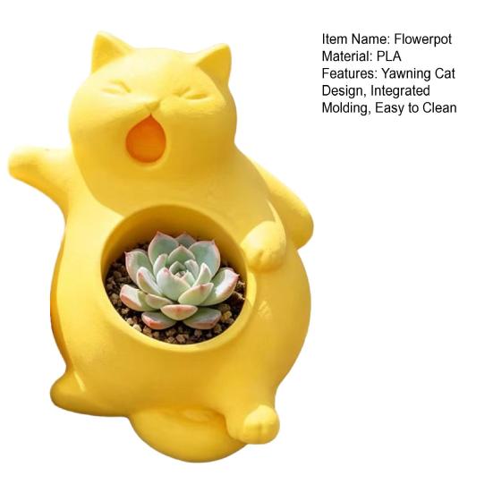 Flowerpot Yawning Cat Shape Integrated Molding Plant Pot Indoor Gardening Plant Holder Home Office Garden Healing Decor
