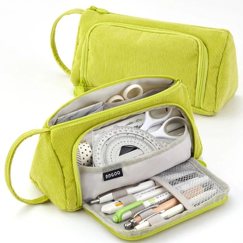 Federmäppchen mit großer Kapazität Cord Federtasche Kosmetiktasche für Reiseaufbewahrung Stiftebox Organizer Schreibwarenzubehör