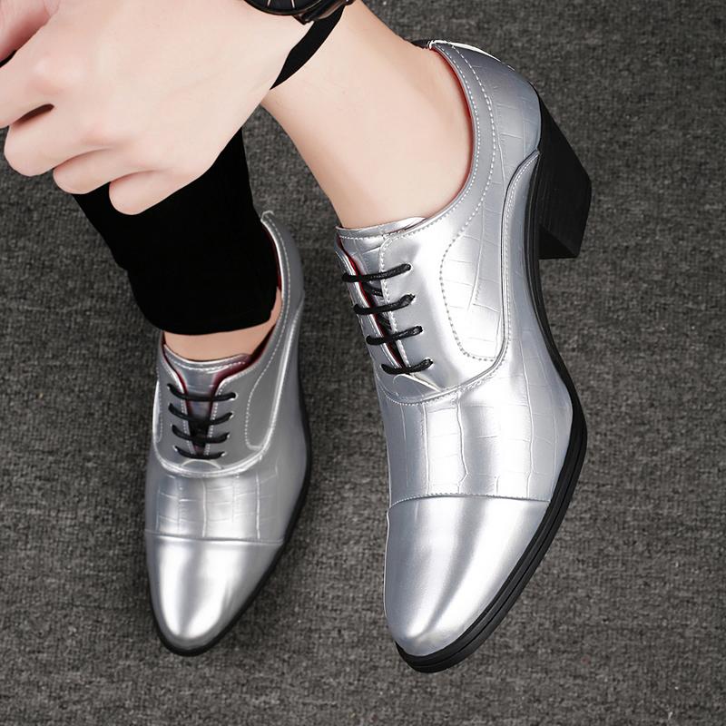 Men High Heels Silver Derby Wedding Dress Dance Business Gold Elevator Shoes Height Increase Tuxedo Shoes Plus Size