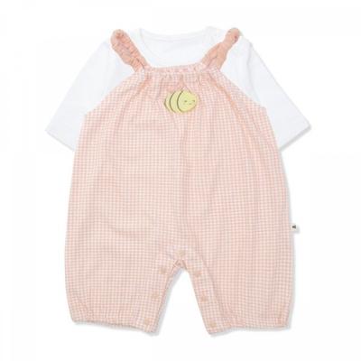 HAntAbi Bib Check HAlf Sleeve Romper Set A